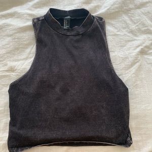 Black distressed high neck crop top